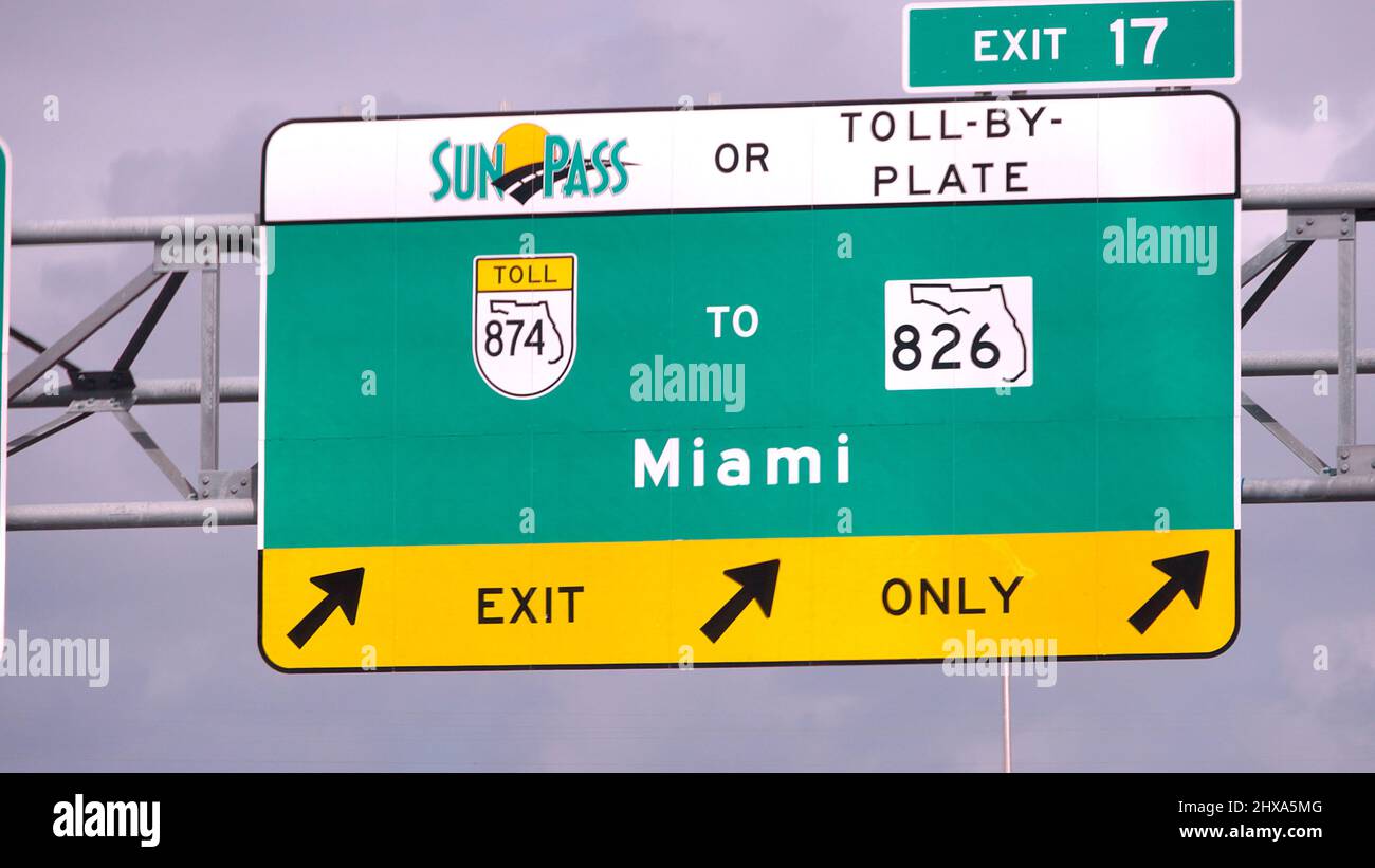 Direction signs to Miami on the highway - MIAMI, FLORIDA - FEBRUARY 14 ...