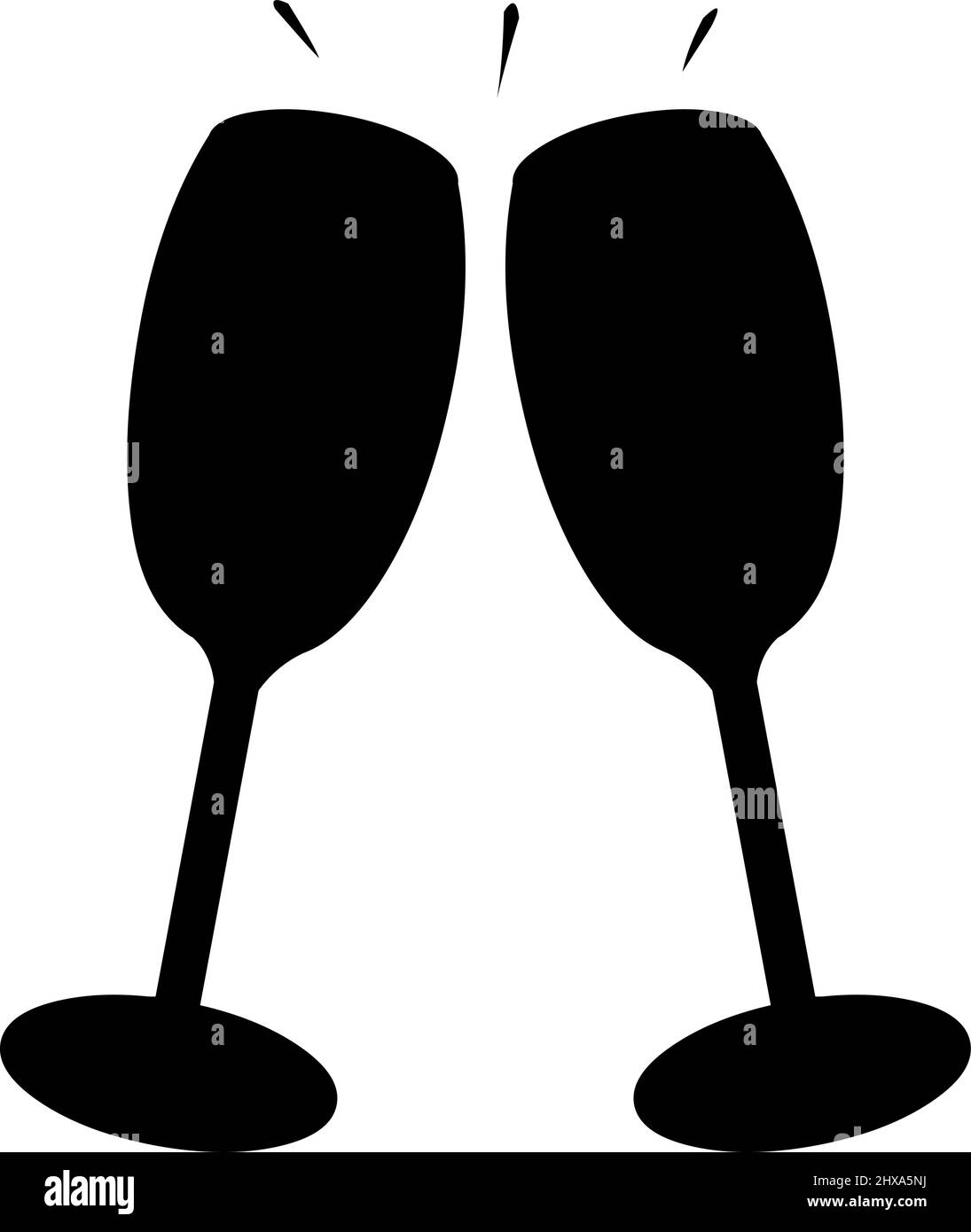 Vector illustration of black silhouette of two glasses of champagne toasting Stock Vector