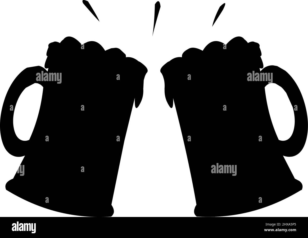 Vector illustration of black silhouette of two glasses of beer toasting Stock Vector