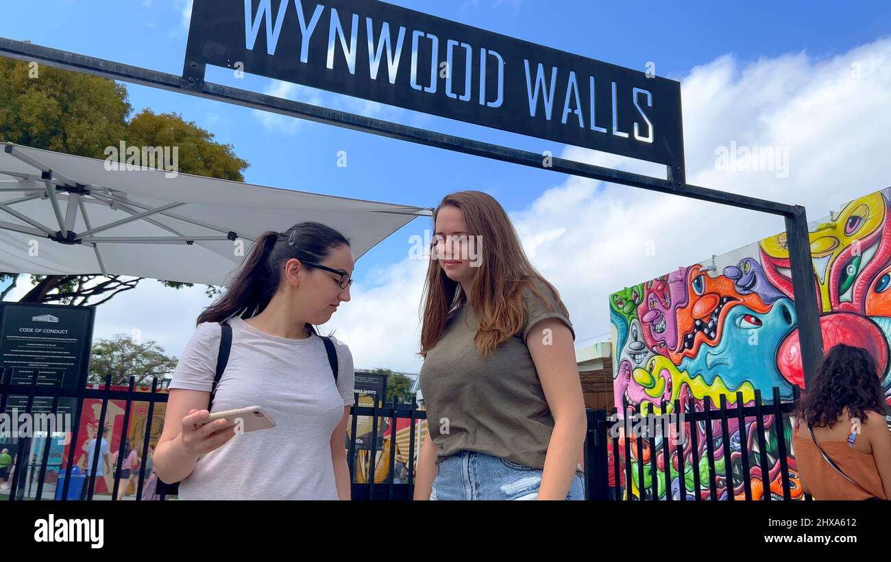 Amazing District of Wynwood with famous Wynwood Walls in Miami - MIAMI, UNITED STATES - FEBRUARY 20, 2022 Stock Photo