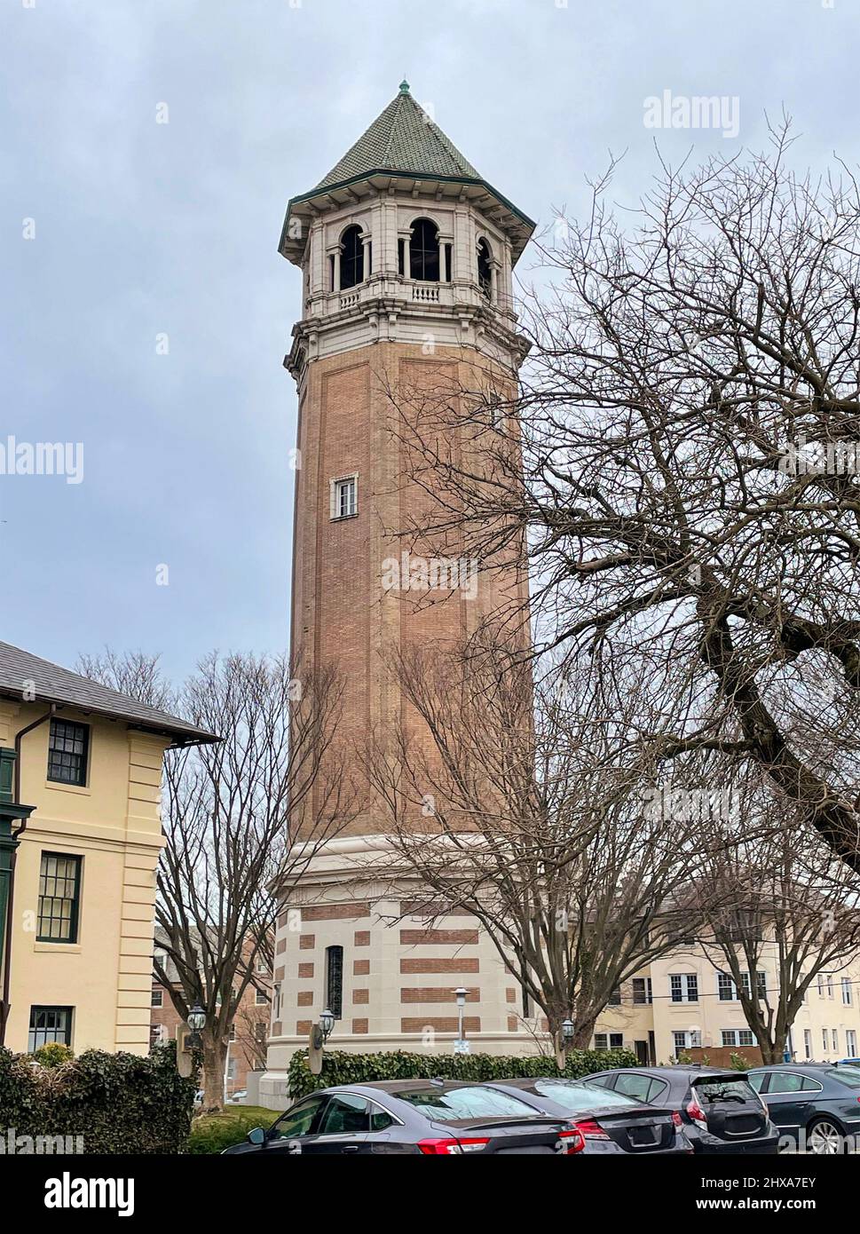 The historic Roland Water Tower in Baltimore City, built between 1904 and 1905, in the striking Beaux Arts style of architecture, has been recently st Stock Photo