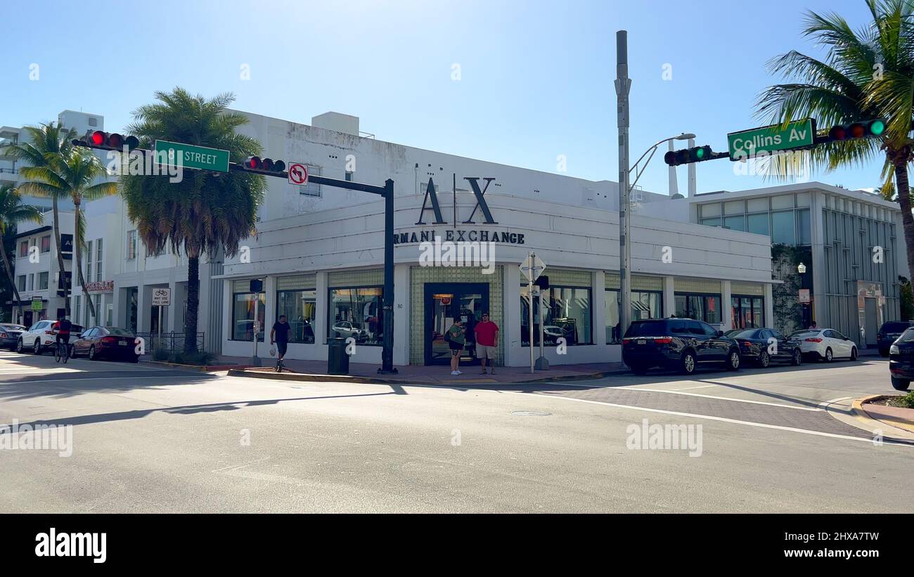 Armani Exchange store at Collins Avenue Miami Beach - MIAMI, UNITED STATES  - FEBRUARY 20, 2022 Stock Photo - Alamy