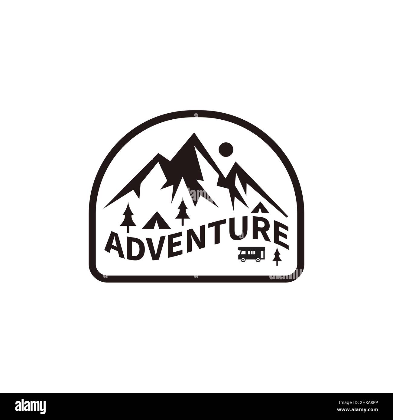 Campground outdoor adventure illustration logo, mountain, emblem, car Stock Vector