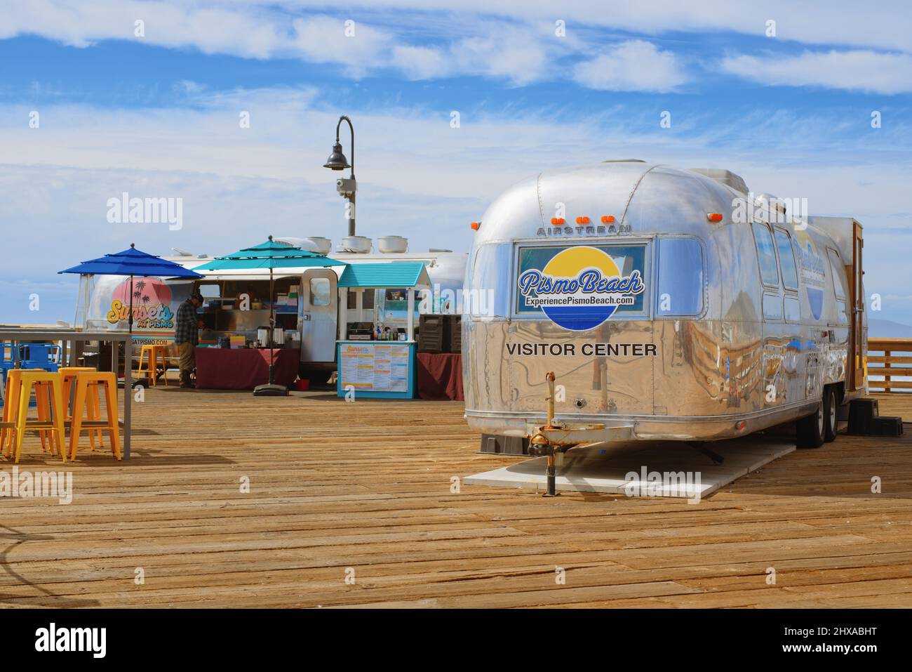 ismo Beach, California, USA - March 3, 2022. Pismo Beach pier marketplace Stock Photo