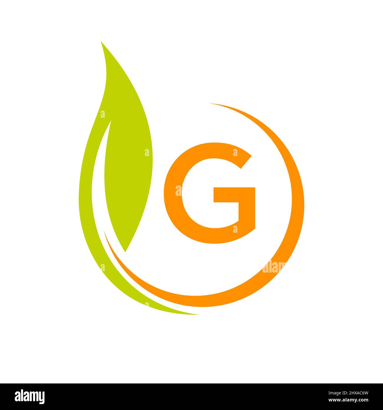 Healthy Natural Product Label Logo On Letter G Template. Letter G Eco Friendly, Green Tree Leaf Ecology Vector Concept Stock Vector
