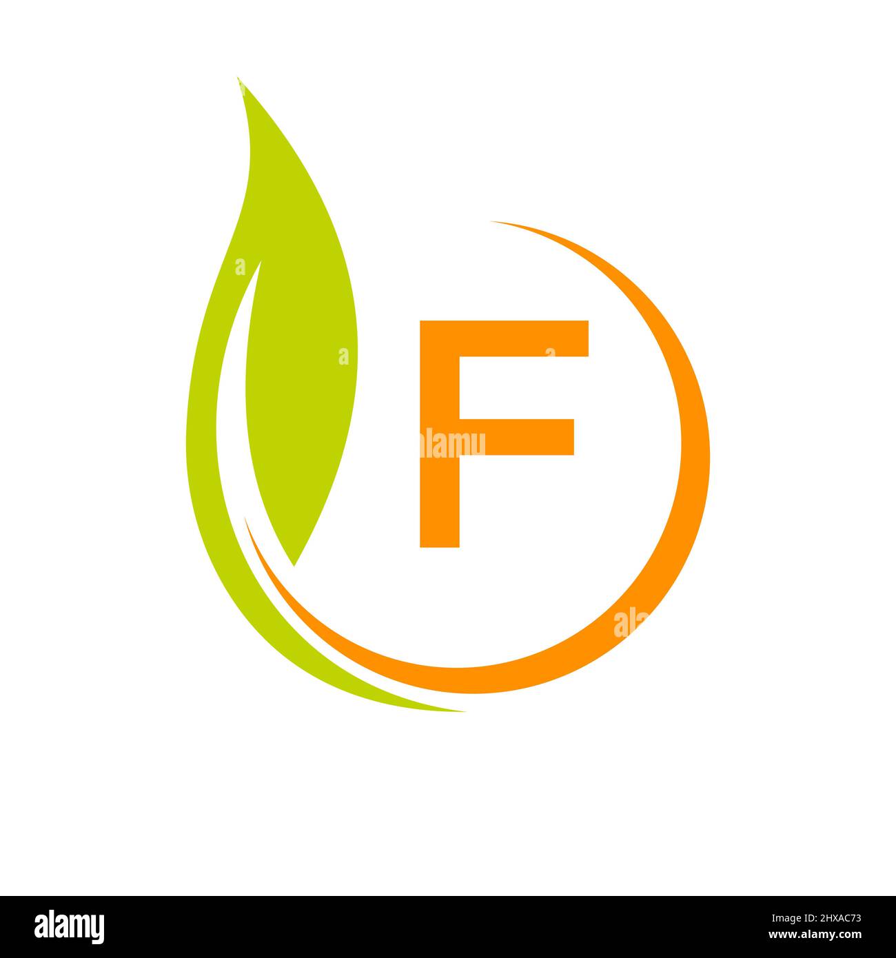 Healthy Natural Product Label Logo On Letter F Template. Letter F Eco Friendly, Green Tree Leaf Ecology Vector Concept Stock Vector