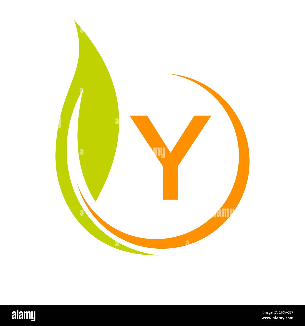 Healthy Natural Product Label Logo On Letter Y Template. Letter Y Eco Friendly, Green Tree Leaf Ecology Vector Concept Stock Vector