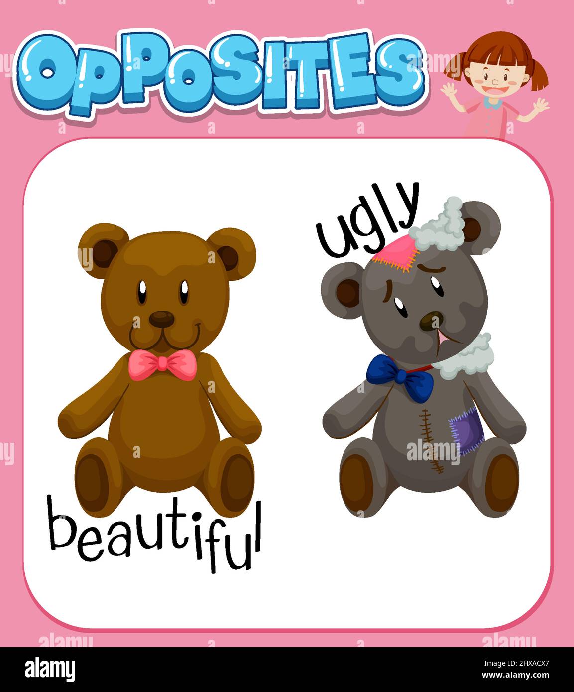 Opposite words for beautiful and ugly illustration Stock Vector Image