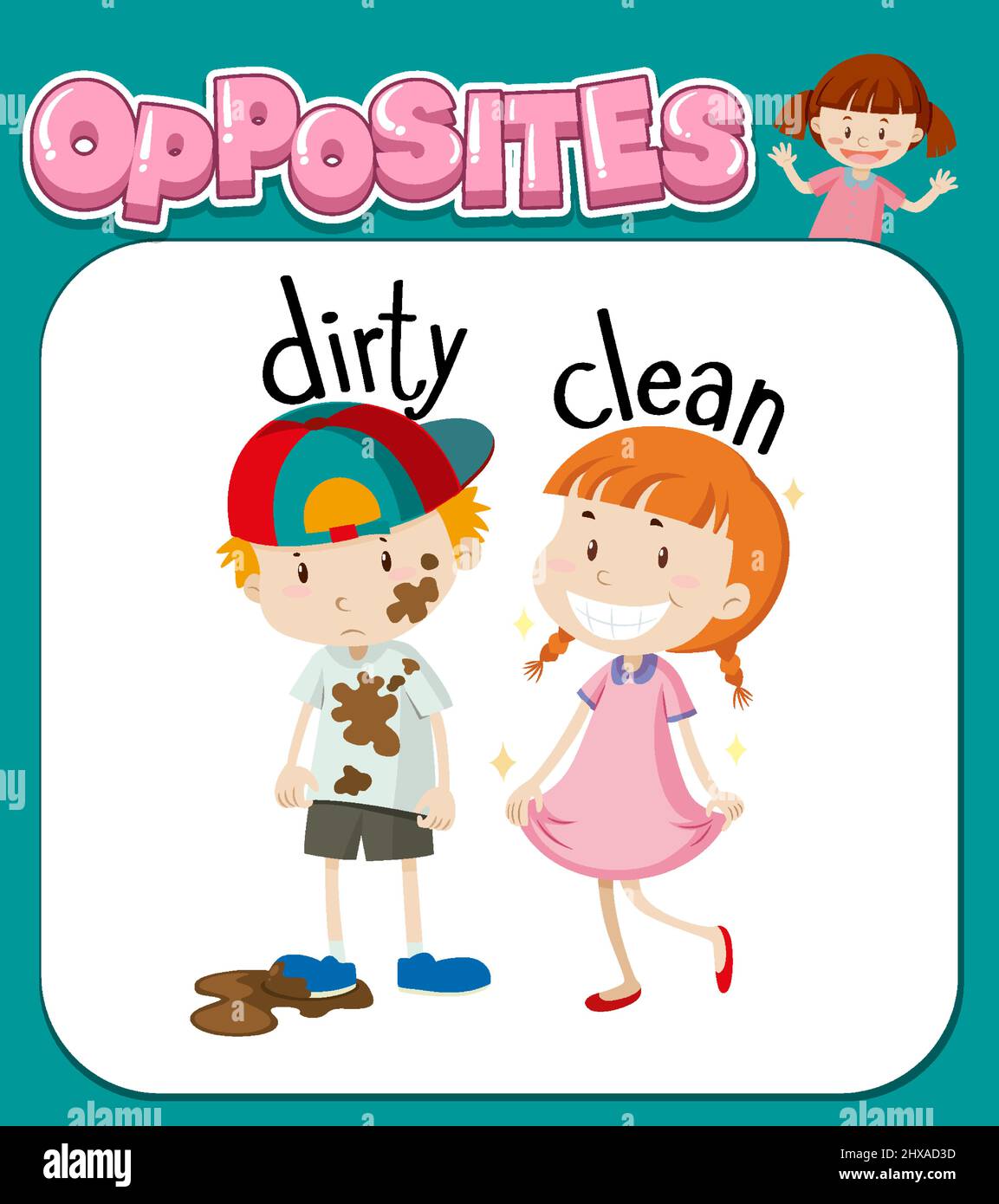Opposite words for dirty and clean illustration Stock Vector Image