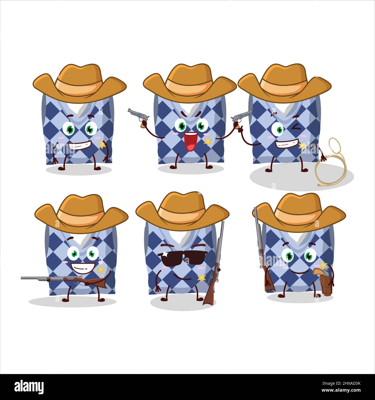 Cool cowboy blue school vest cartoon character with a cute hat. Vector