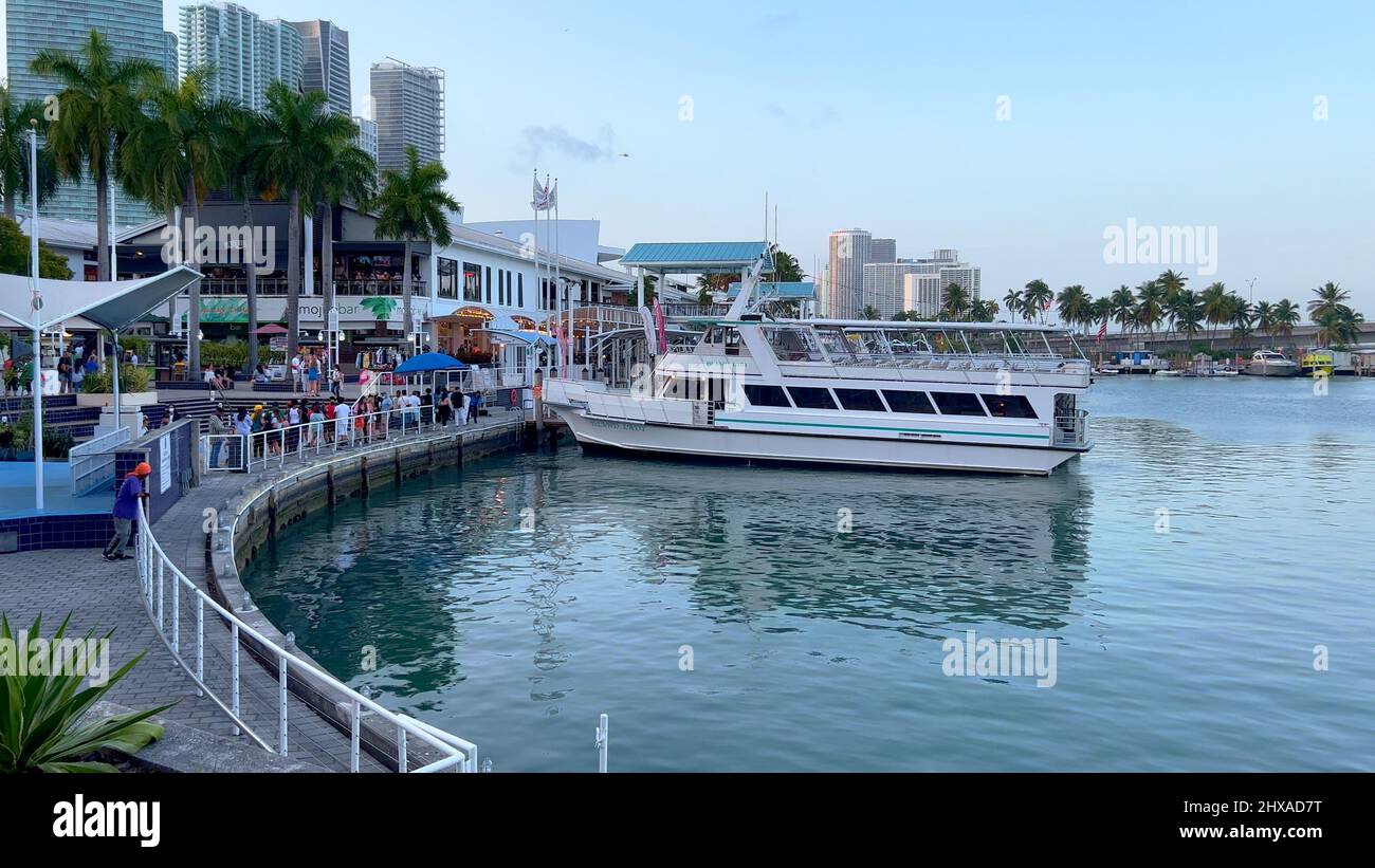 Popular Bayside Marketplace in Downtown Miami - MIAMI, UNITED STATES - FEBRUARY 20, 2022 Stock Photo