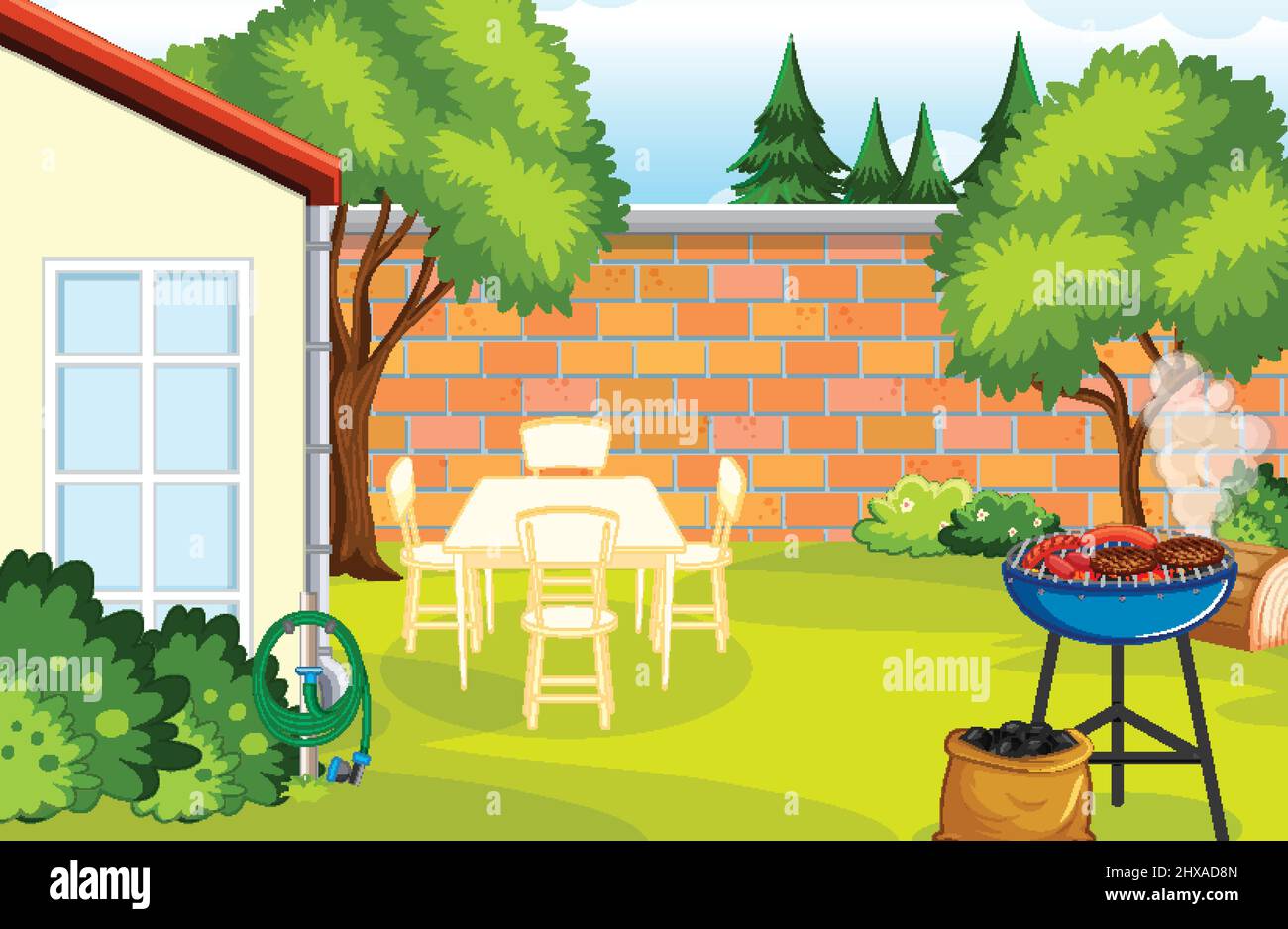 Scene of backyard with a fence illustration Stock Vector Image & Art