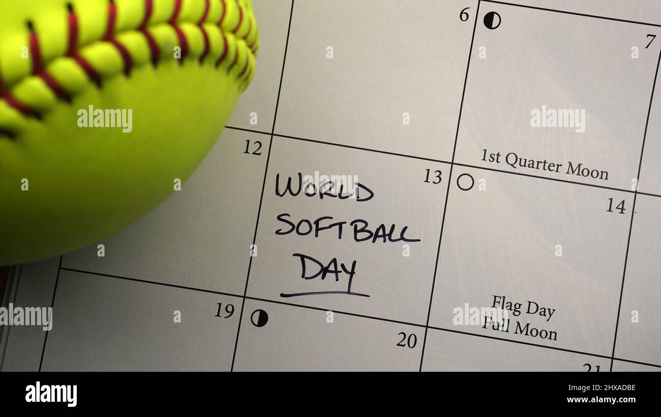 World Softball Day marked on a calendar on June 13. Stock Photo