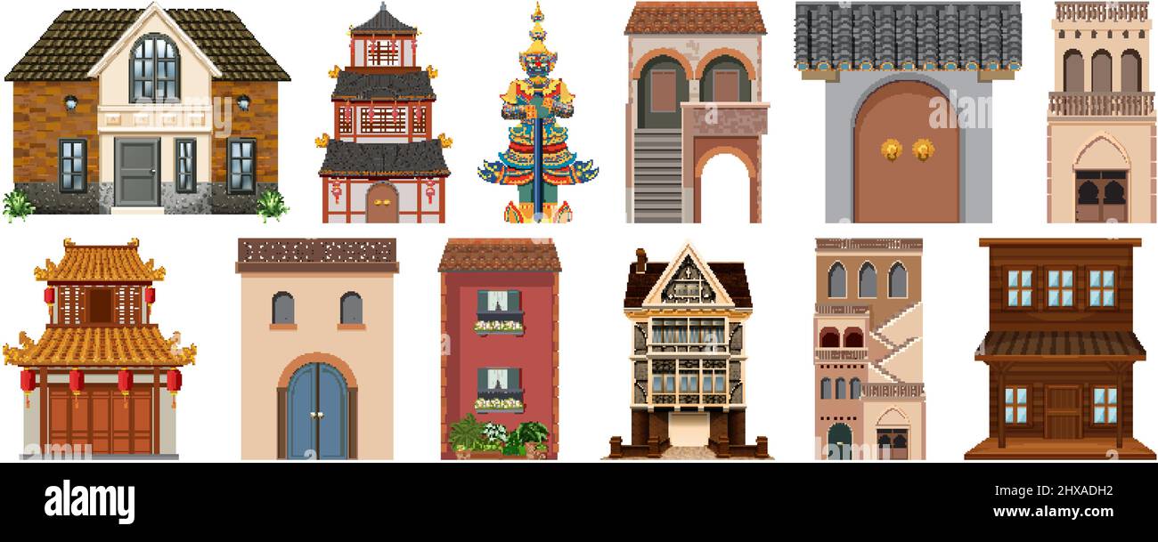 Different design of buildings on white background illustration Stock ...