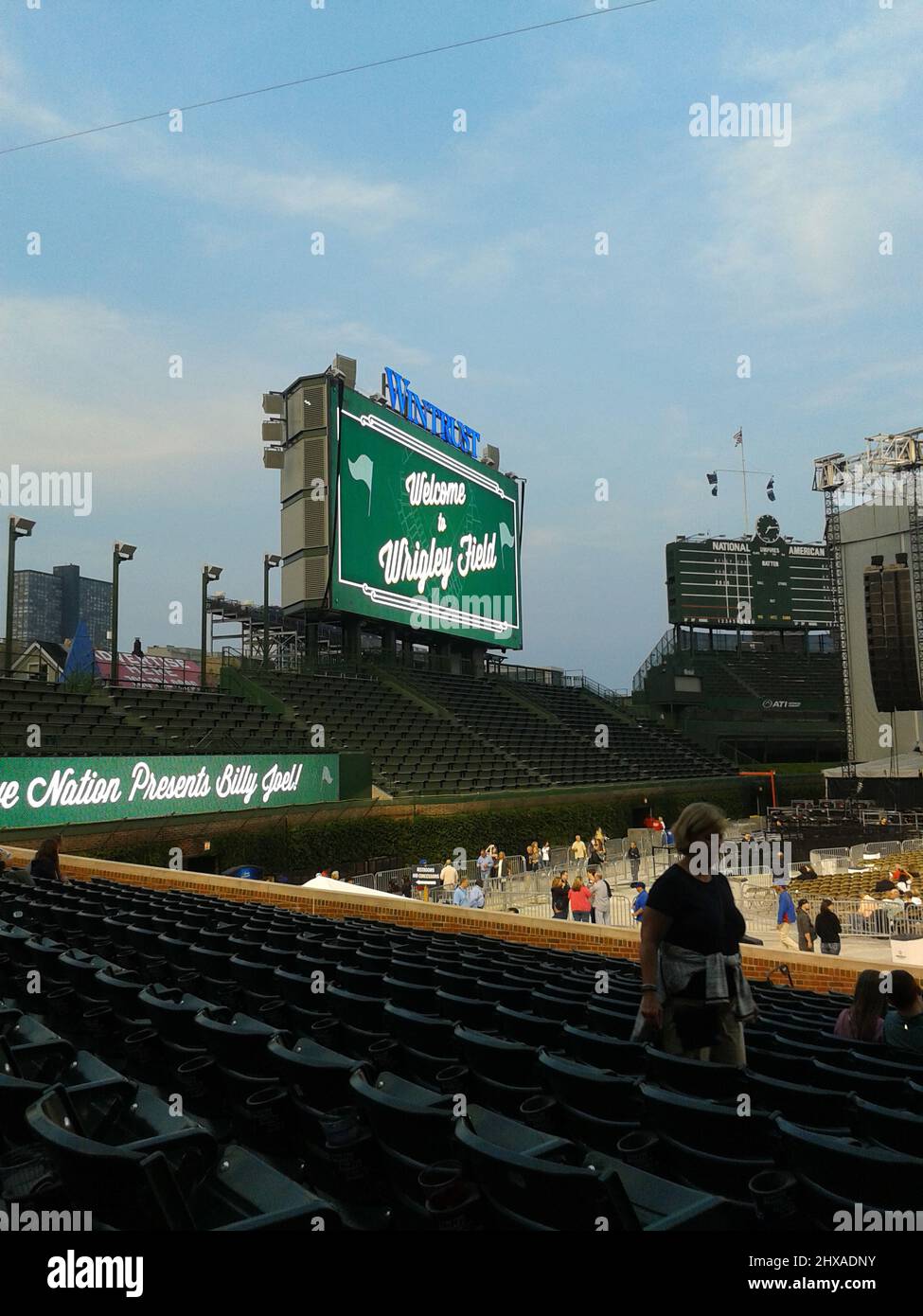 Chicago USA - August 27 2015; Inside Wrigley Field famous stadium at night as people arrive for Billy Joel Concert. Stock Photo