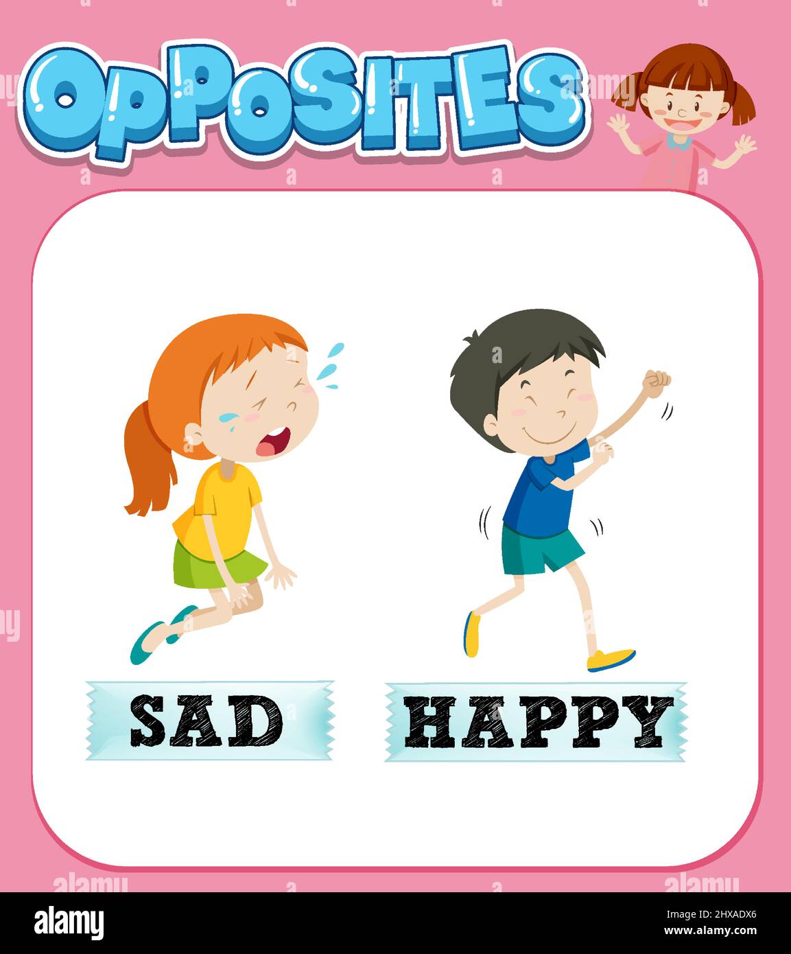 Opposite words for sad and happy illustration Stock Vector Image ...