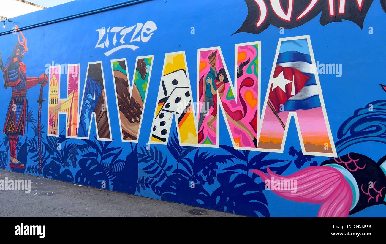 Beautiful mural paintings at Little Havana Calle Ocho MIAMI, UNITED STATES FEBRUARY 20, 2022