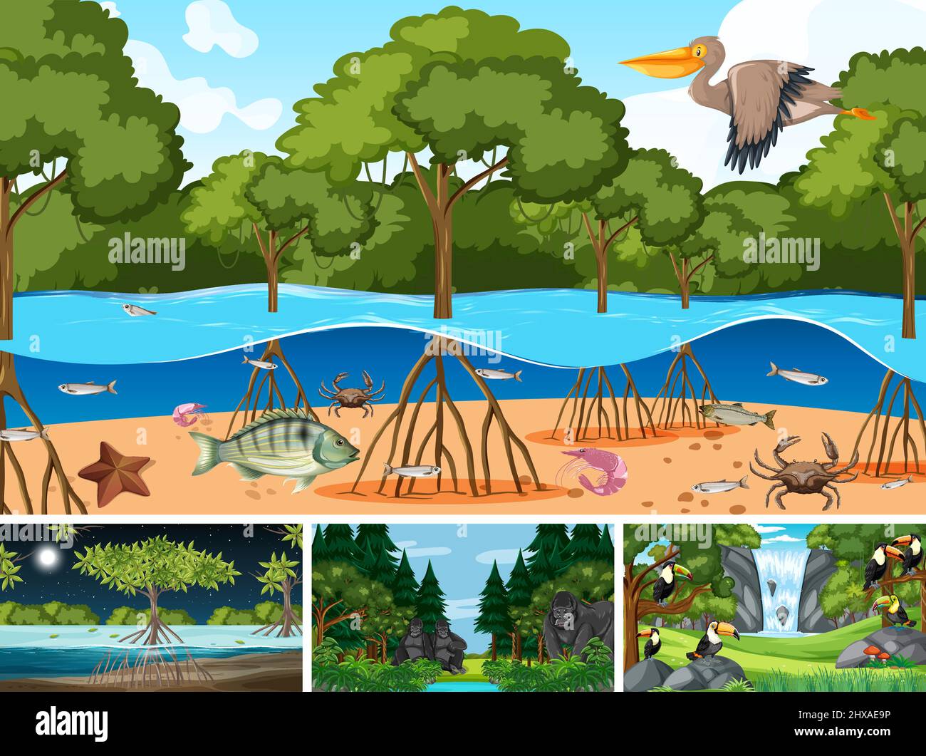 Scene With Wild Animals In The Forest Illustration Stock Vector Image