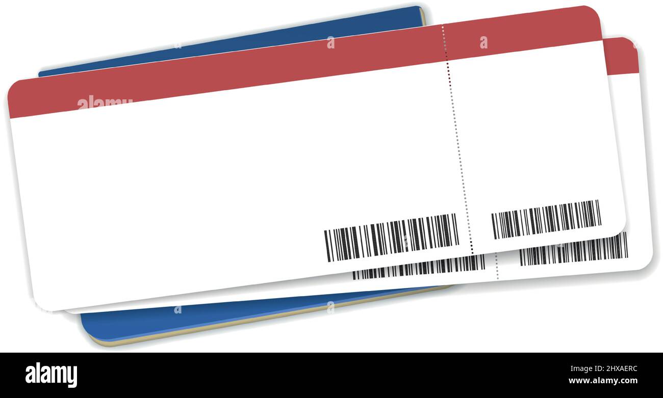 Airplane tickets blank template with passport. Flight boardng pass vector illustration isolated on white background Stock Vector