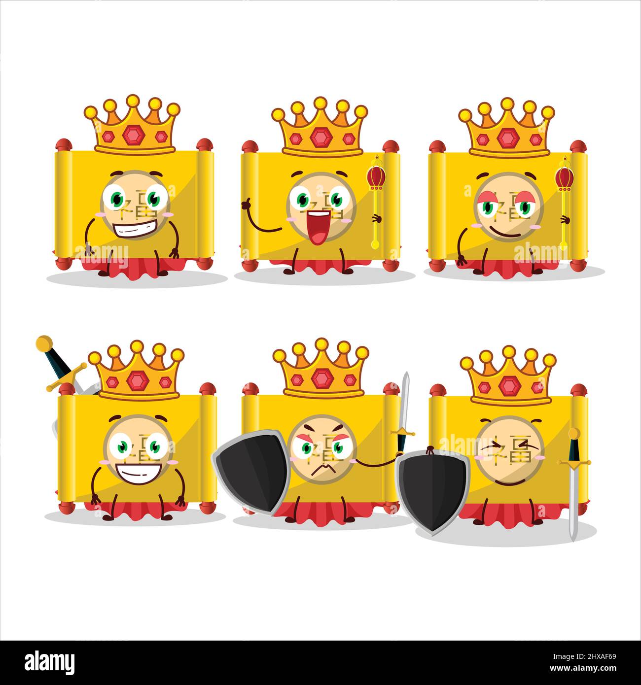 A Charismatic King yellow paper roll chinese cartoon character wearing a gold crown. Vector illustration Stock Vector