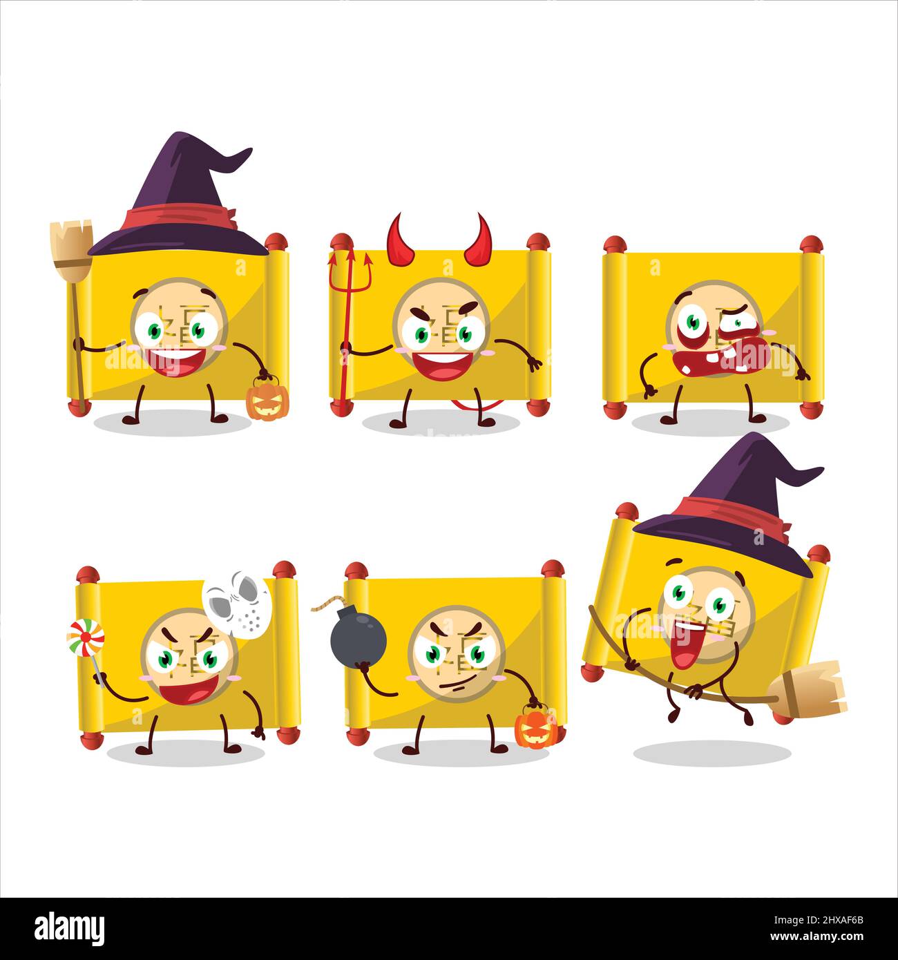 Halloween expression emoticons with cartoon character of yellow paper ...
