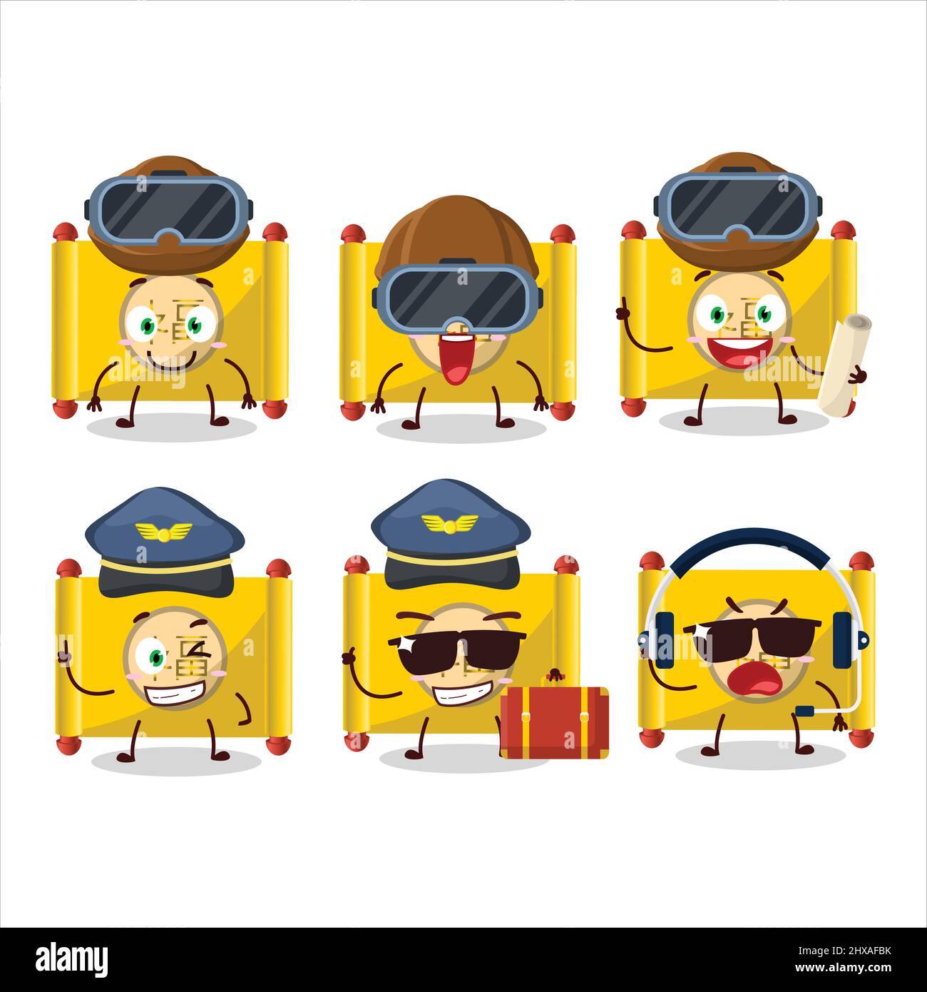 Pilot cartoon mascot yellow paper roll chinese with glasses. Vector ...