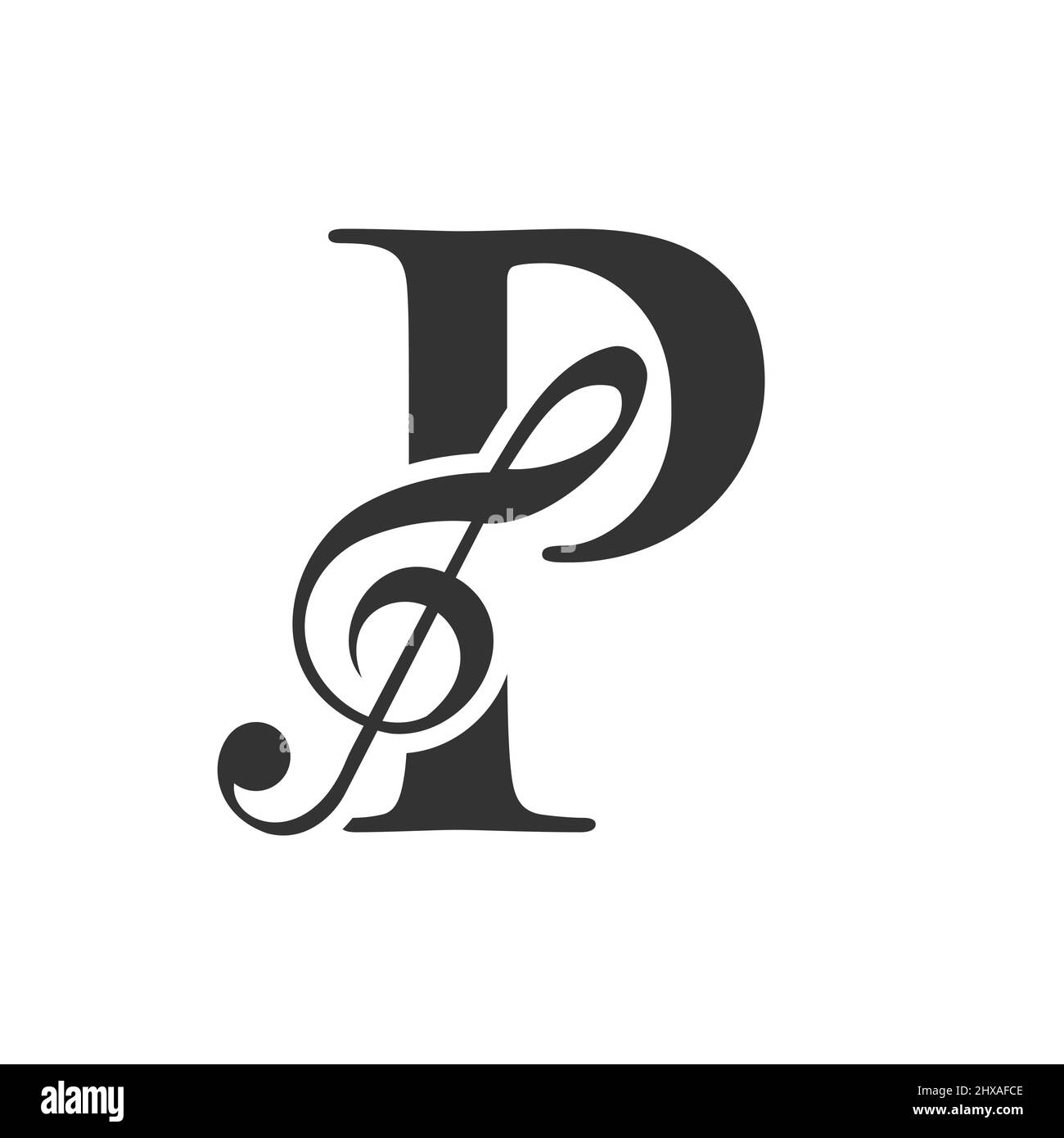 Music Logo On Letter P Concept. P Music Note Sign, Sound Music Melody Template Stock Vector