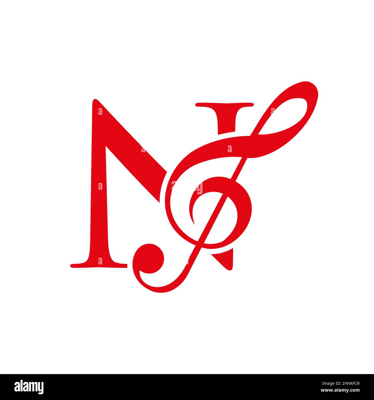 Music Logo On Letter N Concept. N Music Note Sign, Sound Music Melody Template Stock Vector
