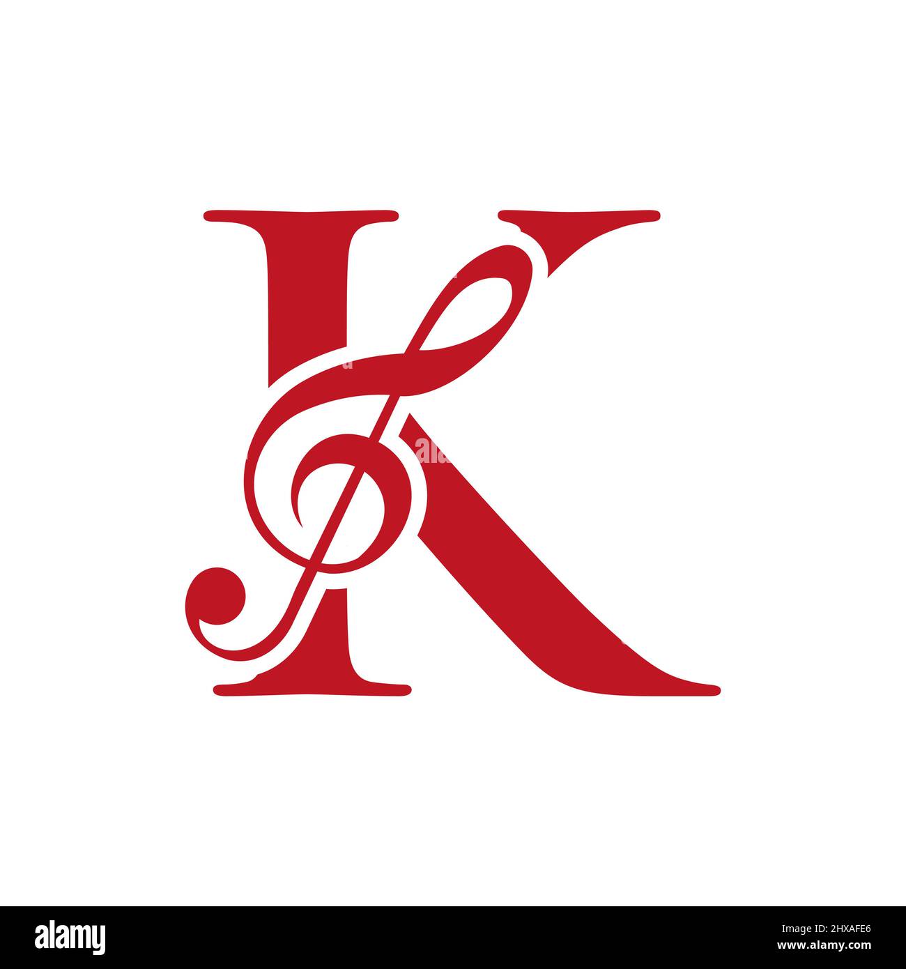 Music Logo On Letter K Concept. K Music Note Sign, Sound Music Melody Template Stock Vector