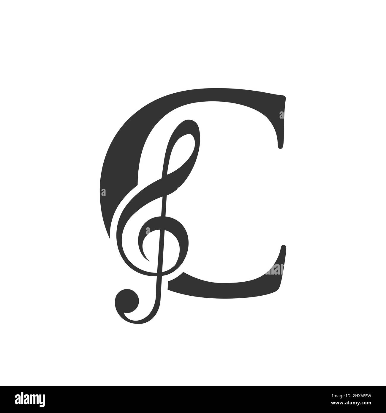 Music Logo On Letter C Concept. C Music Note Sign, Sound Music Melody Template Stock Vector