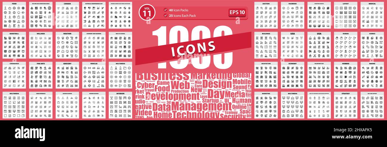 1000 Big Icon Pack canada, food, science, marketing, hobbies Vector Business Icon Illustration Illustration Stock Vector