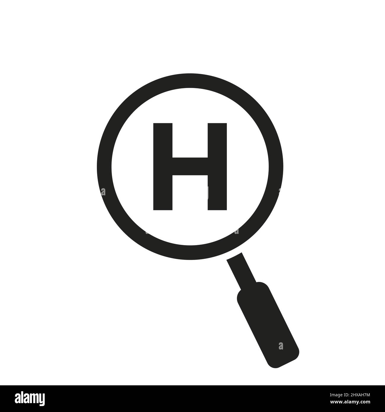 Search Logo On Letter H Vector Template. Magnifying Glass On Letter H Logo Design. Zoom, Find, Seo Sign Concept Stock Vector