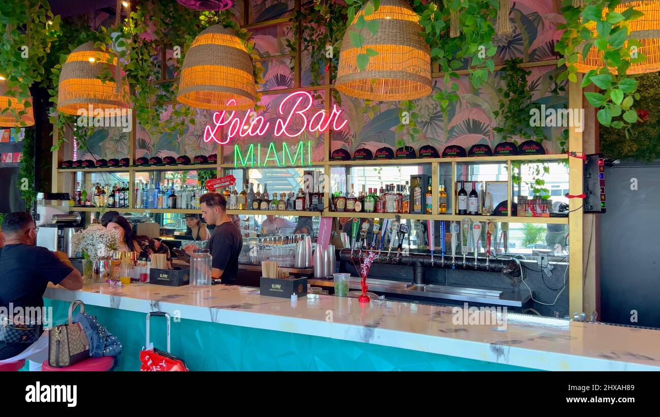 Cocktail Bar at Bayside Marketplace Miami - MIAMI, UNITED STATES - FEBRUARY 20, 2022 Stock Photo