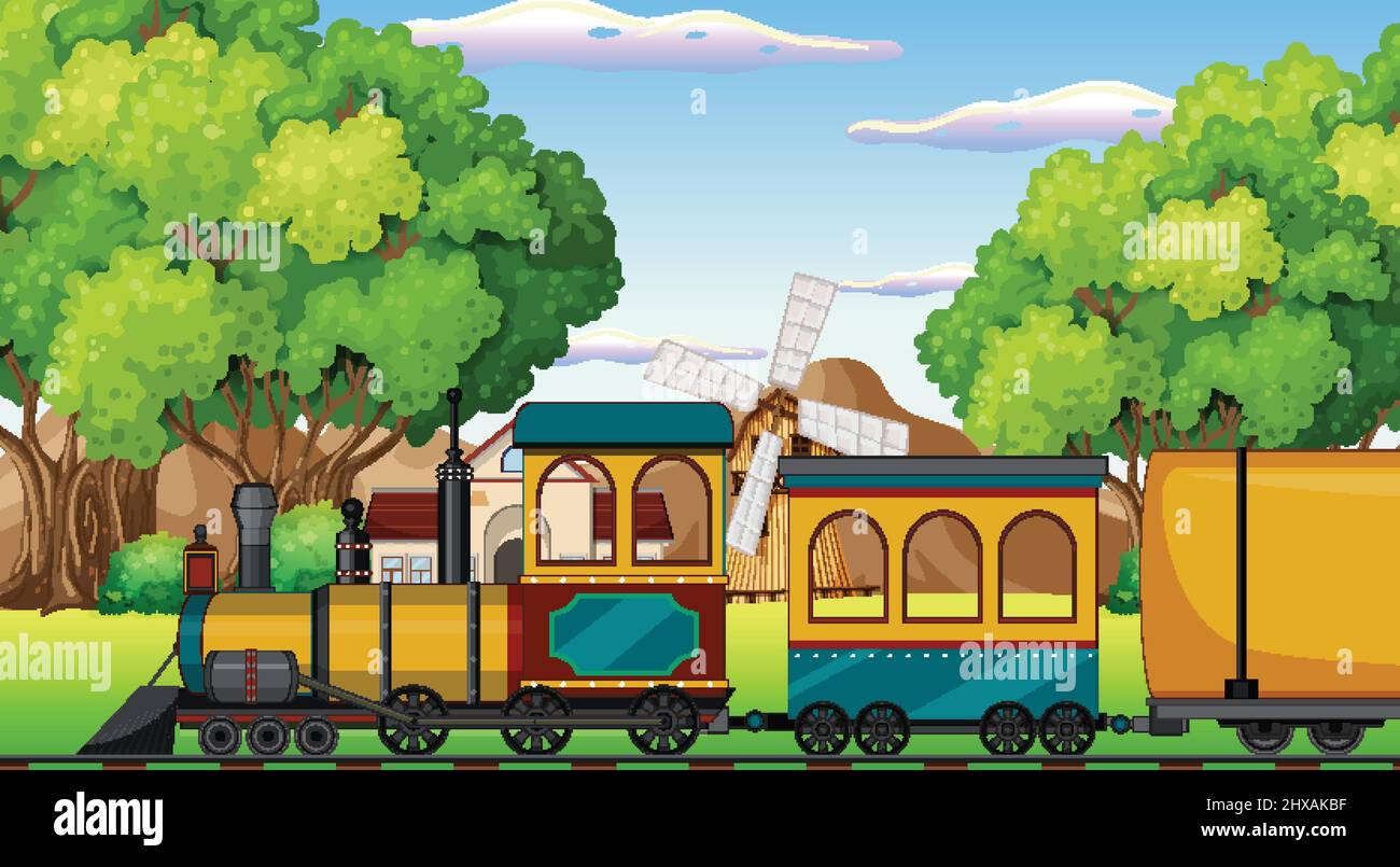 Train with natural scene illustration Stock Vector Image & Art - Alamy