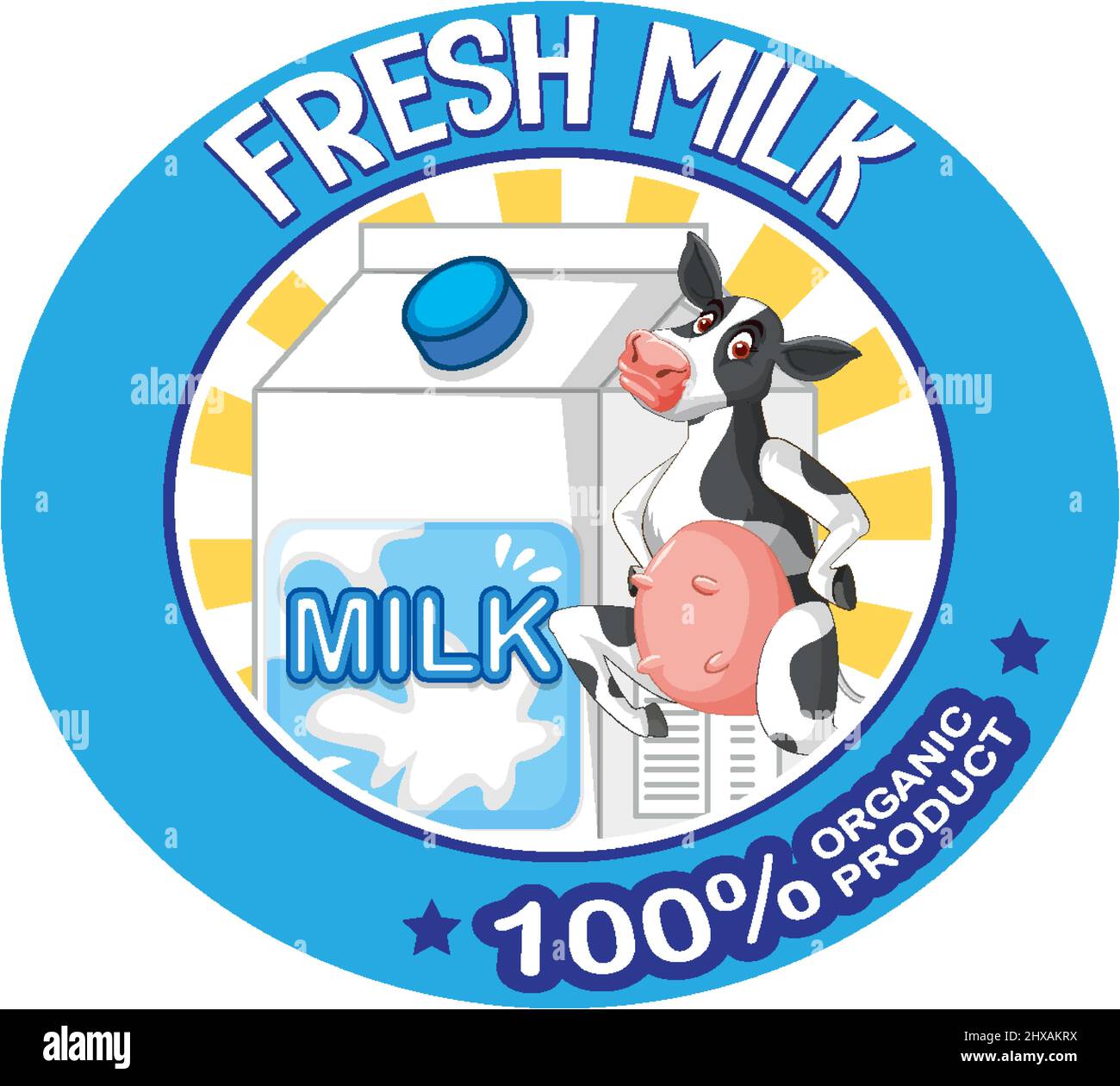 Cartoon cow with fresh milk label illustration Stock Vector Image & Art ...