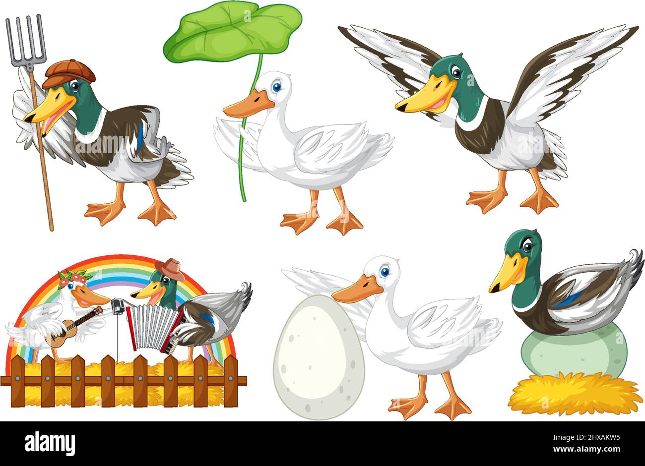 Set of different poses of ducks cartoon characters illustration Stock  Vector Image & Art - Alamy