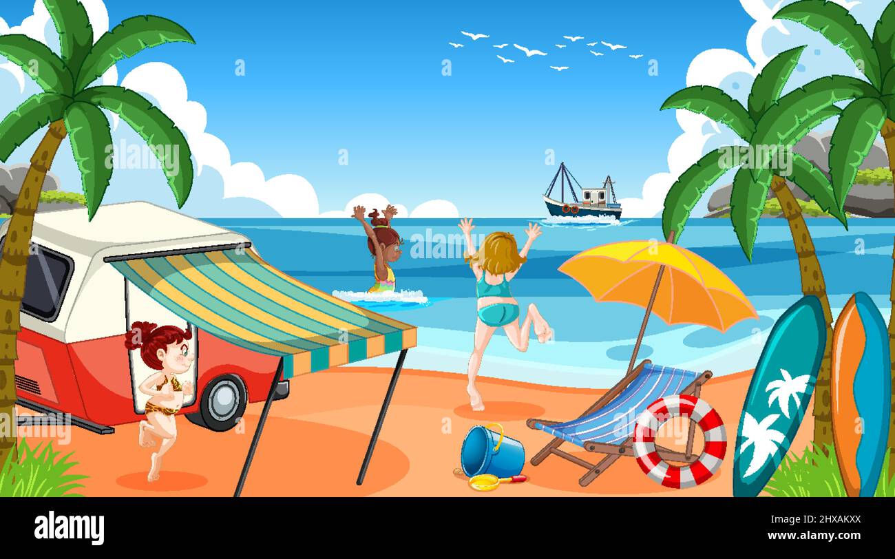 Summer vacation on the beach background illustration Stock Vector Image ...