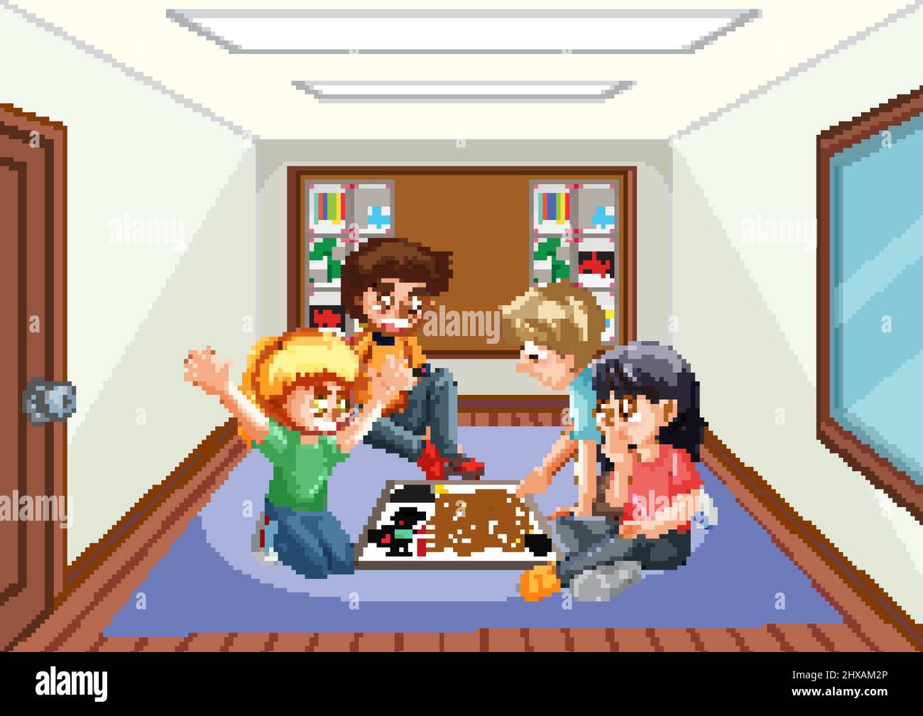 A room scene with children playing board game illustration Stock Vector ...