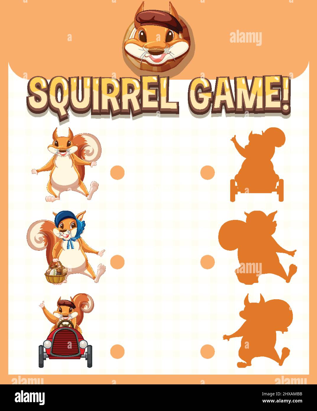 A squirrel matching game worksheet for children illustration Stock ...