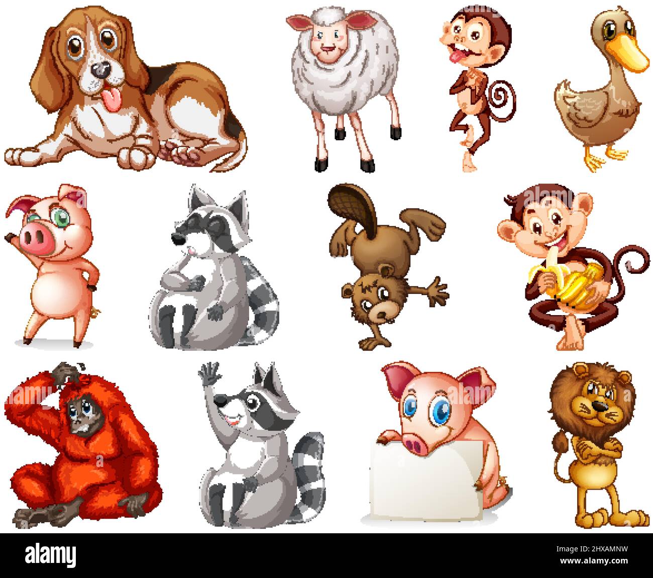 Set of animal cartoon character illustration Stock Vector Image & Art ...