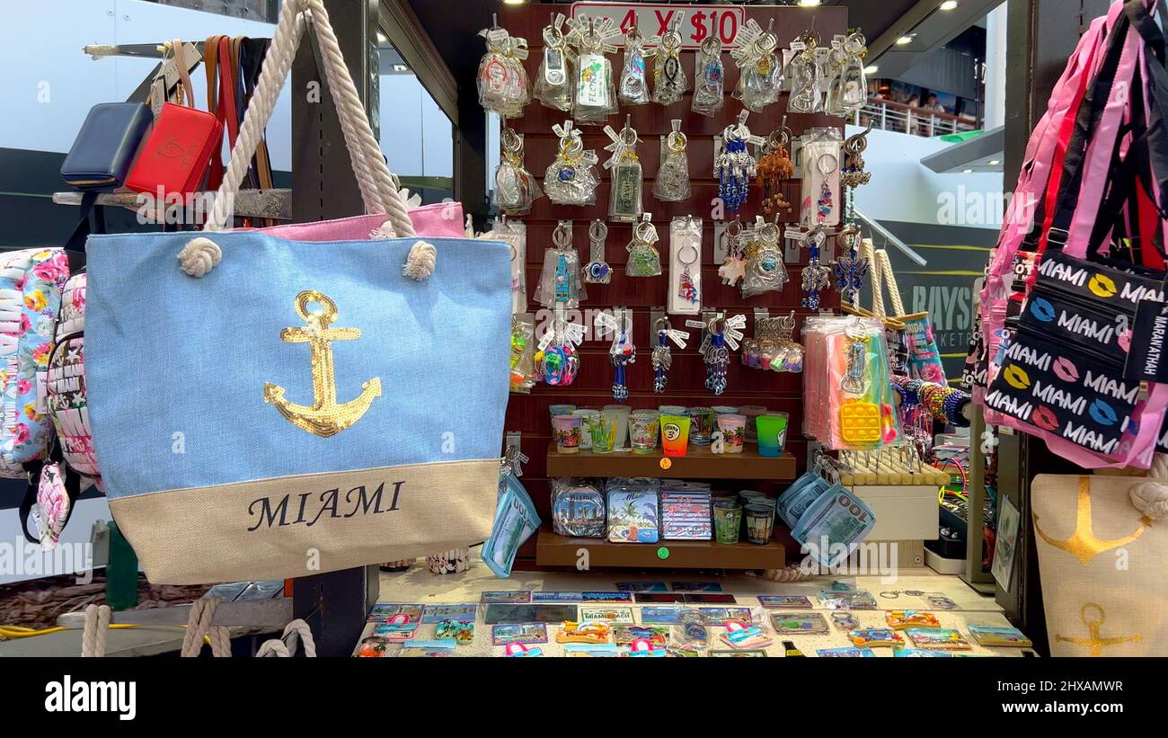 Souvenir sale at Bayside Marketplace Miami - MIAMI, UNITED STATES - FEBRUARY 20, 2022 Stock Photo