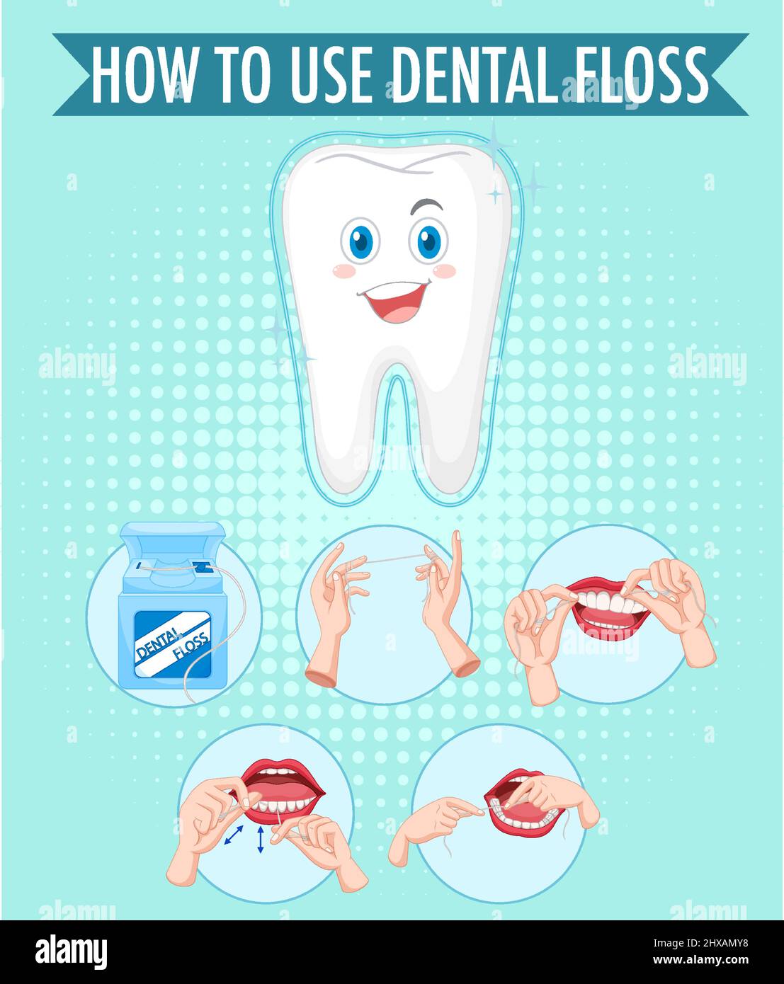 Clean tooth and process of flossing illustration Stock Vector Image ...