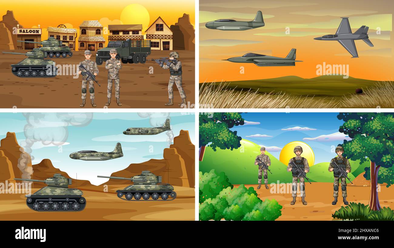 Set of different army war scenes illustration Stock Vector Image &amp; Art - Alamy