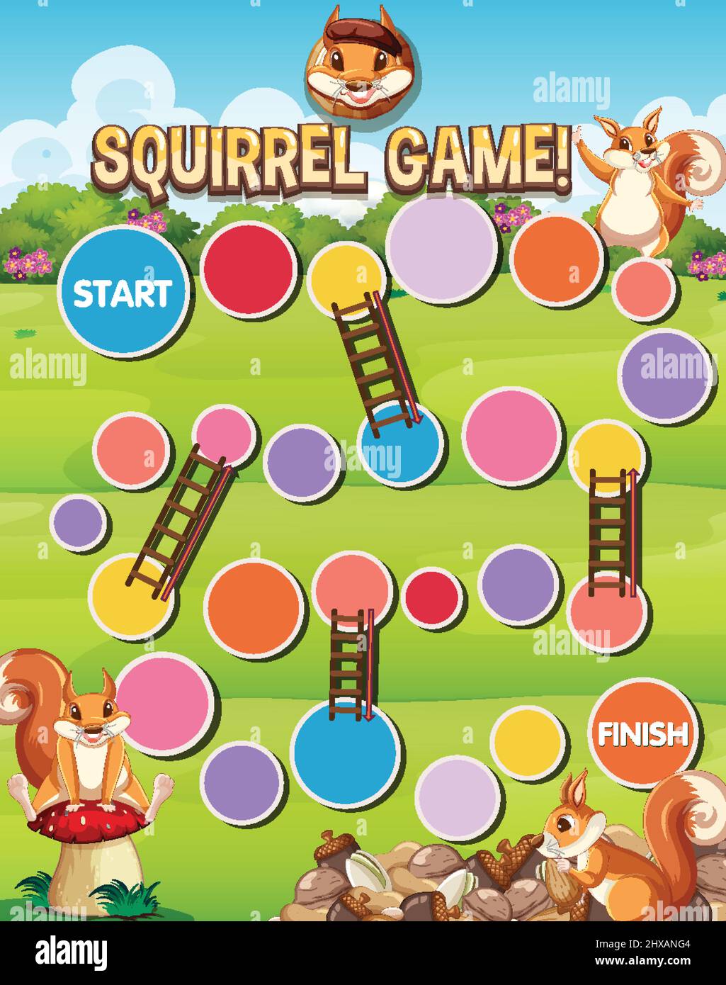 A snake ladder squirrel game template illustration Stock Vector