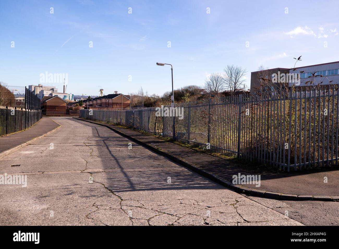 Mountcollyer Street in Belfast, Northern Ireland. where autobiographical coming-of age film 'Belfast' written and directed by Kenneth Branagh is set. Stock Photo