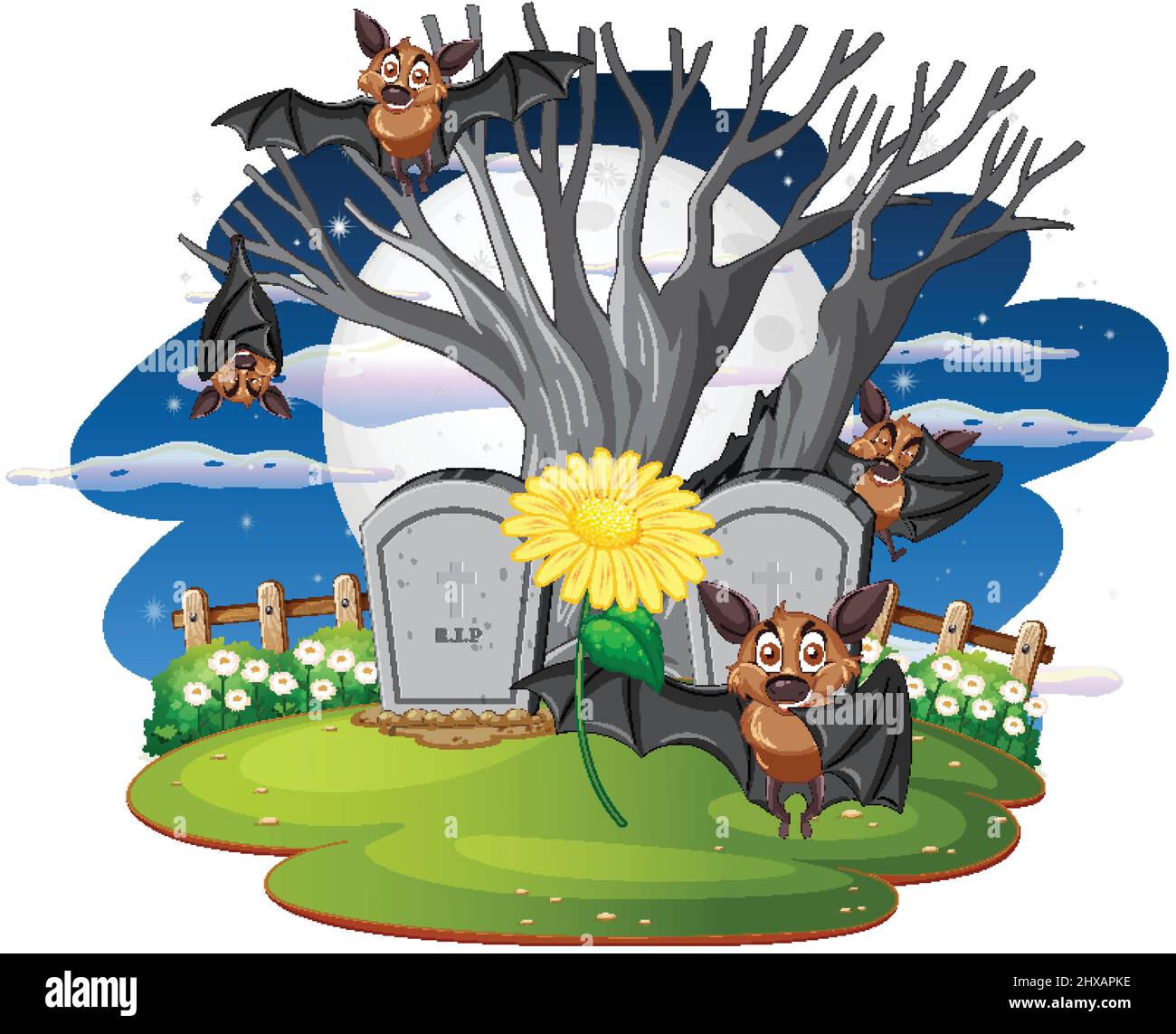 An isolated scene with halloween bats in catoon style illustration ...