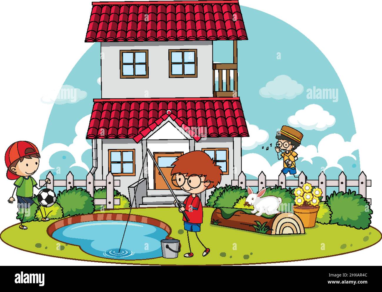 A simple house with kids in nature background illustration Stock Vector  Image & Art - Alamy
