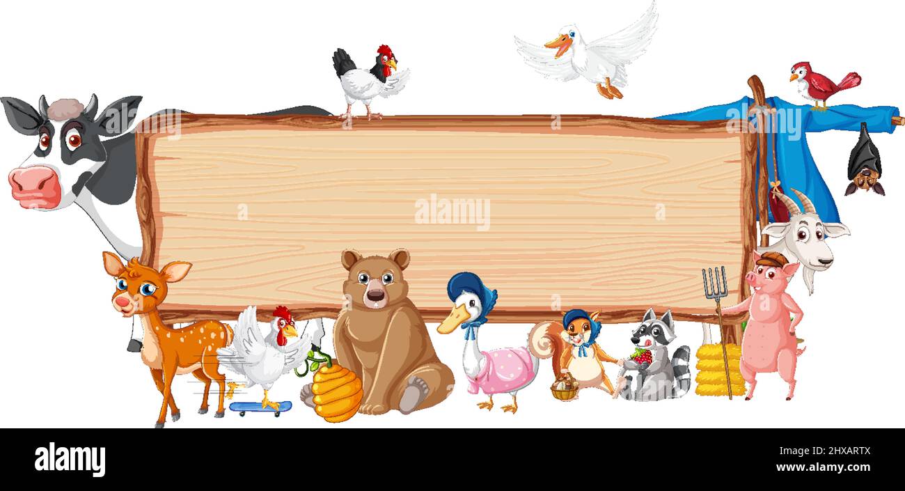 Animal with wooden sign banner illustration Stock Vector Image & Art ...