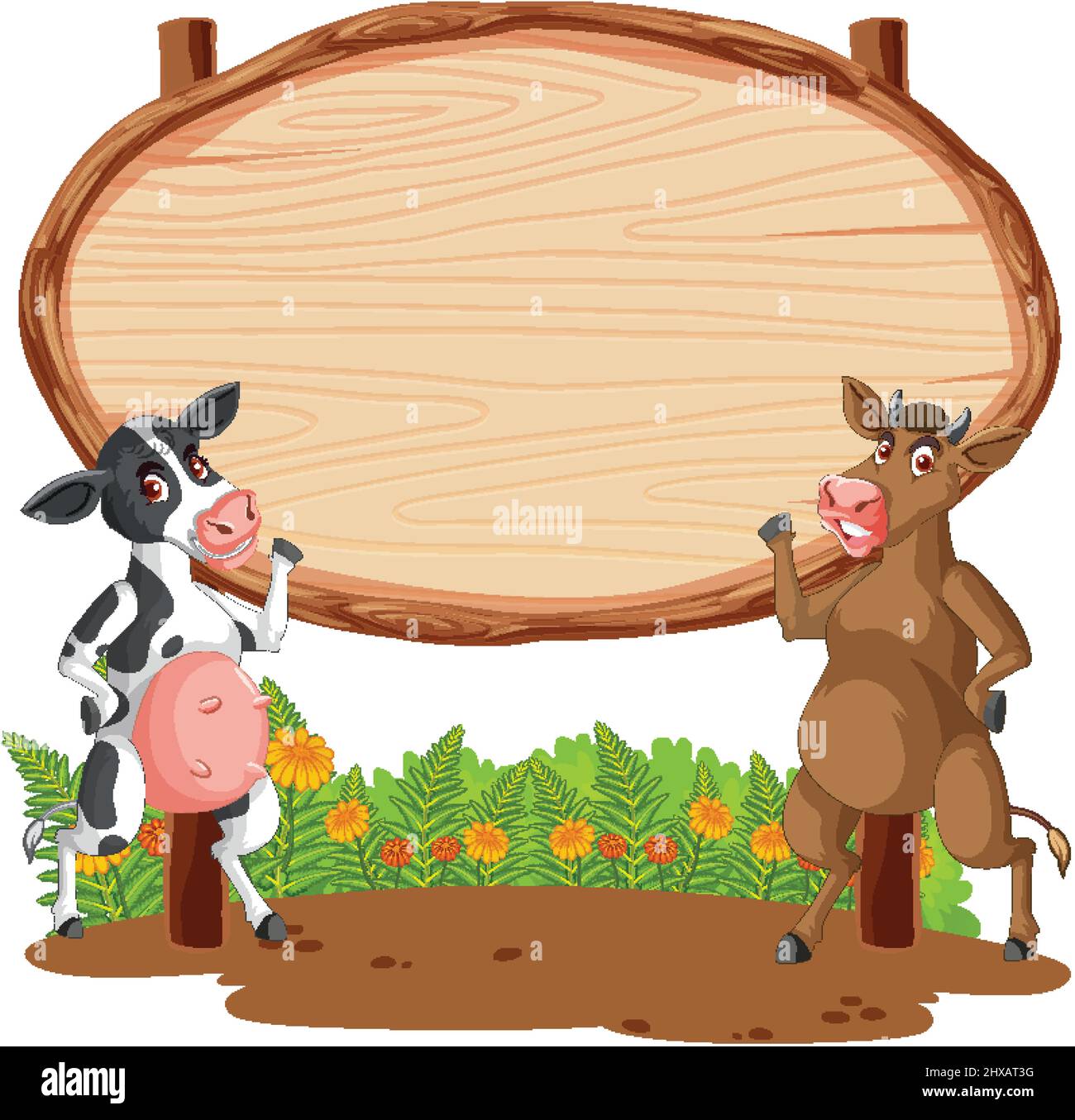 Blank oval wooden signboard with animal illustration Stock Vector Image ...