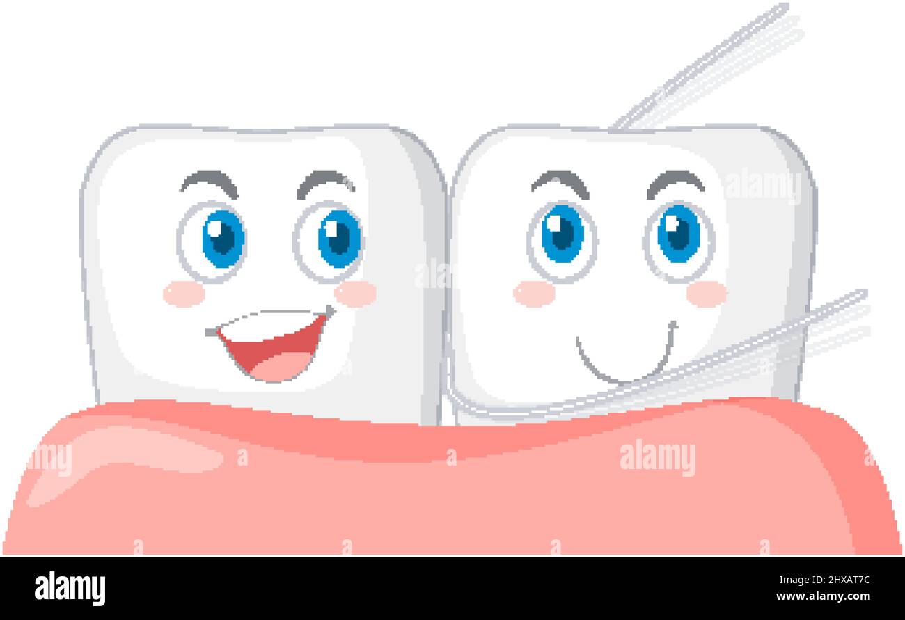 Happy teeth polishes the teeth using dental floss illustration Stock ...